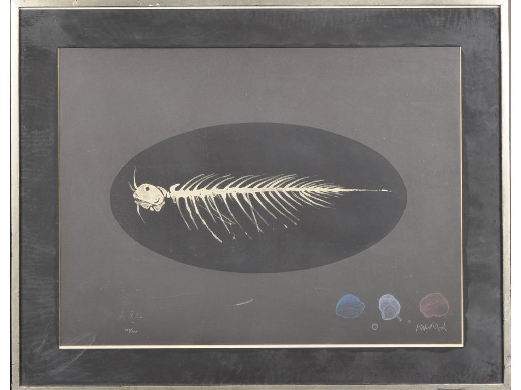 Paul WUNDERLICH (1927-2010) : Squelette de poisson. Lithographie signée en bas à droite et numérotée 125/300. Dim : 55 X 74 cm.