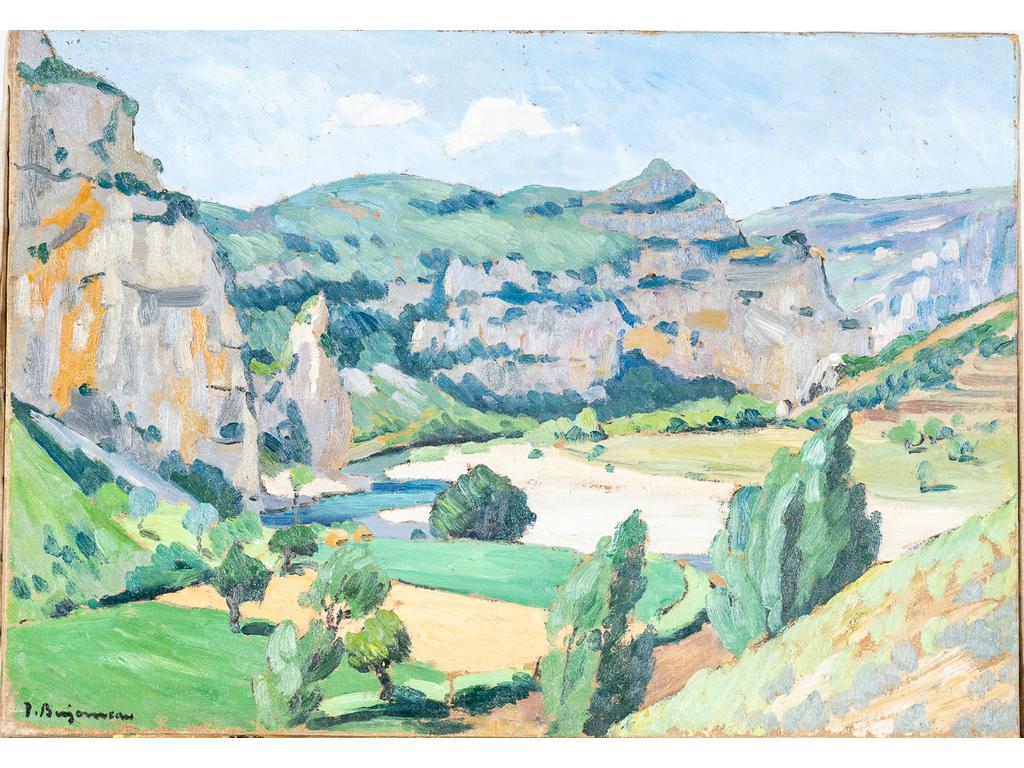 Jehan BERJONNEAU (1890-1972) : Paysage de montagne. Huile sur toile, signée en bas à gauche. Dimensions : 46 x 65 cm. (sans cadre)