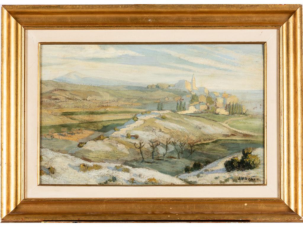 Joseph HURARD (1887-1956) : Les Angles. Huile sur carton signée en bas à droite. Dimensions : 35,5 x 55,5 cm.