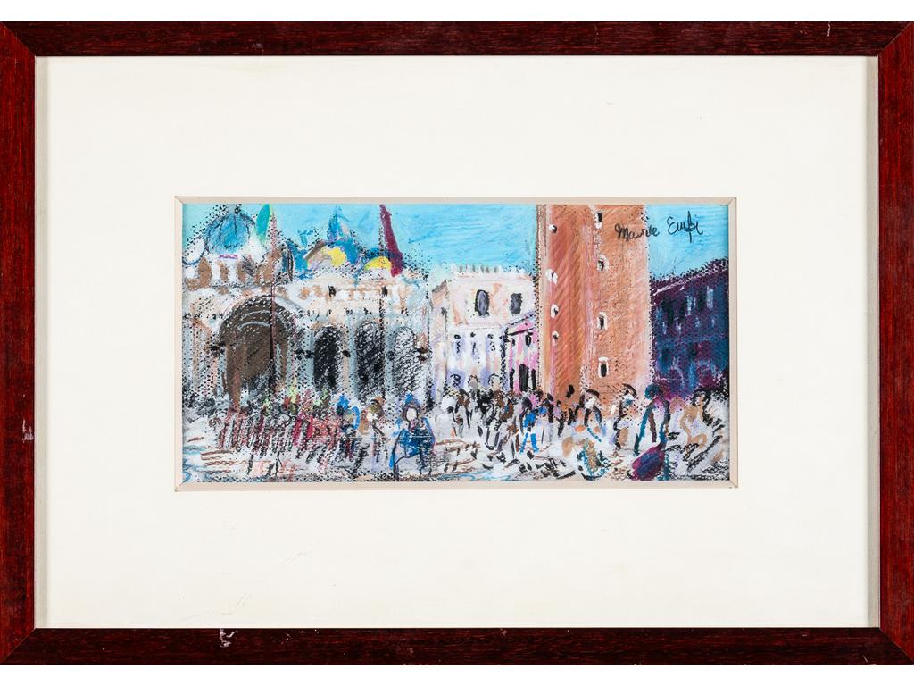 Maurice EMPI (1933): Place Saint Marc - Venise. Pastel signée en haut à droite. Dimensions: 14x28 cm.
