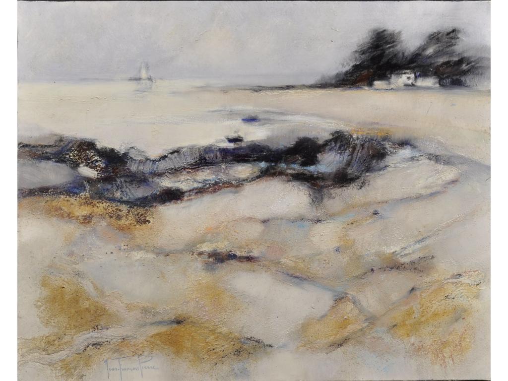 Jean François PIERRE (1936-2020) : Insula Oya 5. Huile sur toile signée en bas à gauche. Dim : 65x81 cm. Sans cadre.