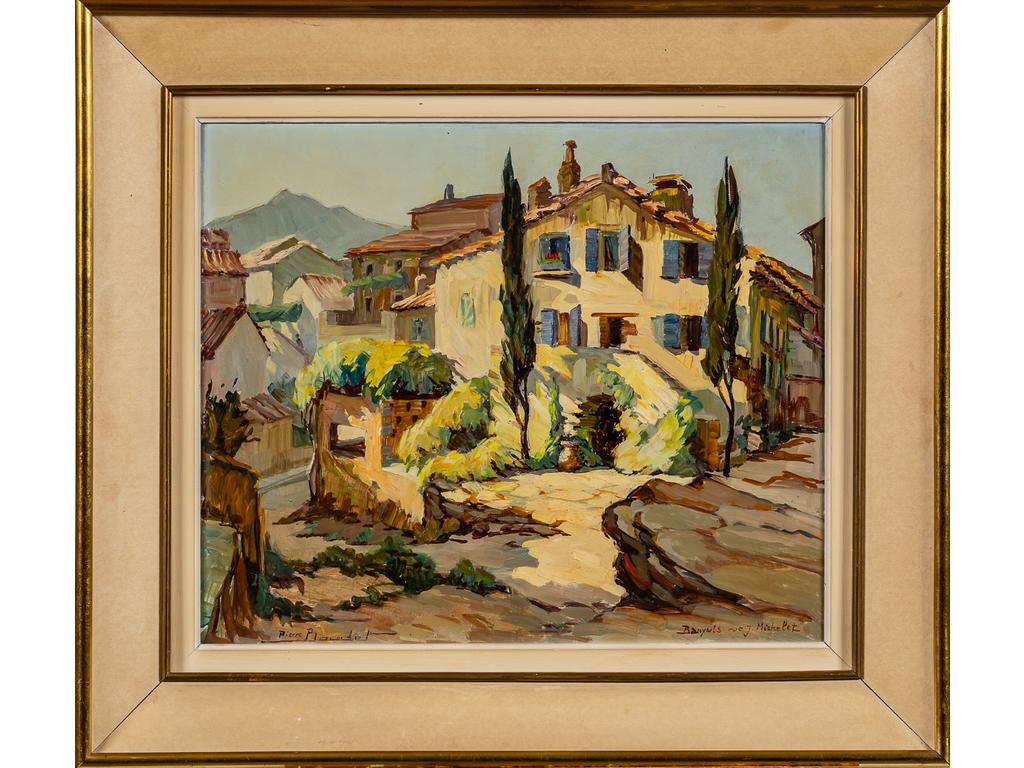 Pierre BOUDET (1915-2010) : Banyuls, rue Michelet. Huile sur isorel signée en bas à gauche et située. Dimensions : 46 x 55 cm.