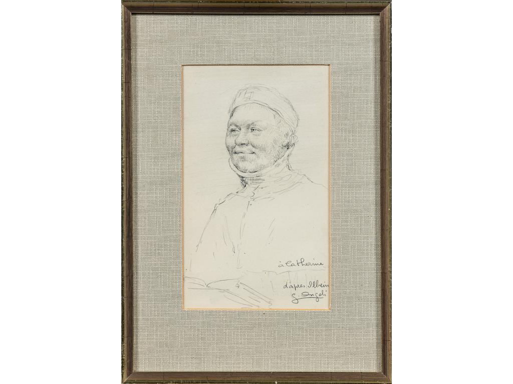 ANGELI : Portrait d'après OLBEIN. Dessin à la mine de plomb. Dim : 33 x 40 cm.