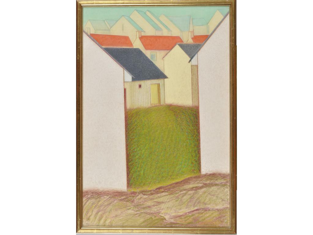 François BARBATRE (1938) : Vue urbaine. Pastel signé en bas à droite. Dimensions : 76 x 50 cm.