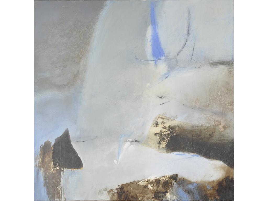 Anne POURNY (1943) :Espace temps. Acrylique sur toile, signée et titrée au dos. (Sans cadre). Dim. : 80x80cm.