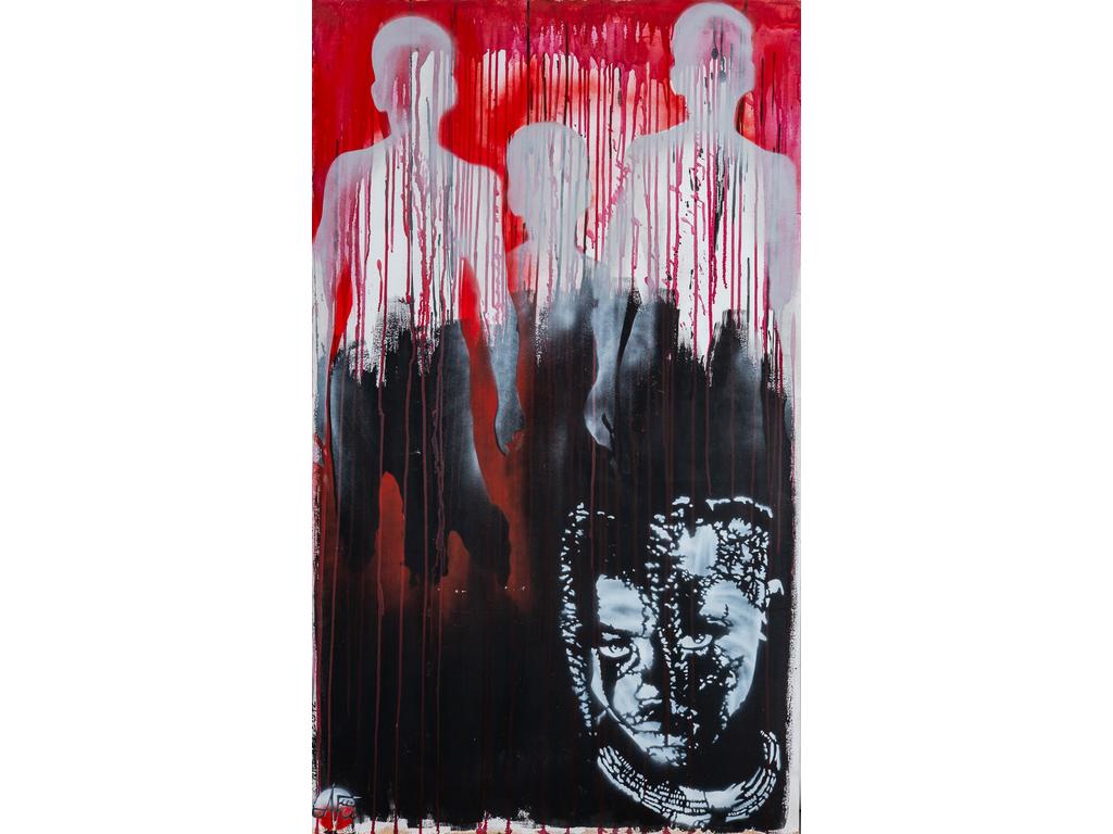 NICE ART (1986/87) : Composition. Aérosol sur panneau. Signé en bas à gauche et daté 2012. (sans cadre). Dim : 153.5 x 90 cm.