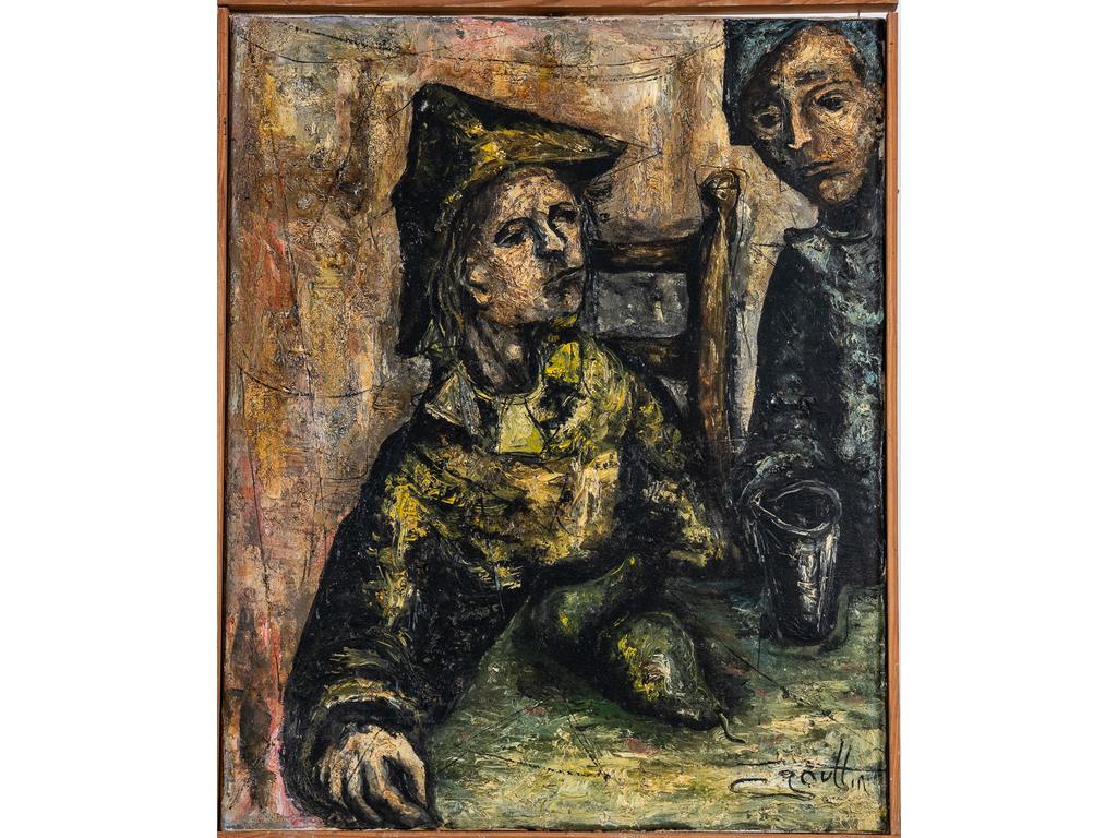 Jean-Marie GOUTTIN (1922-1987) : Personnages. Huile sur toile signée en bas à droite. Dim : 81 x 65 cm.