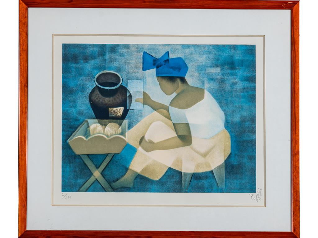 Louis TOFFOLI (1907-1999) : Femme au turban bleu. Lithographie signée en bas à droite au crayon et numérotée 2/275. Dim : 42 x 52 cm.