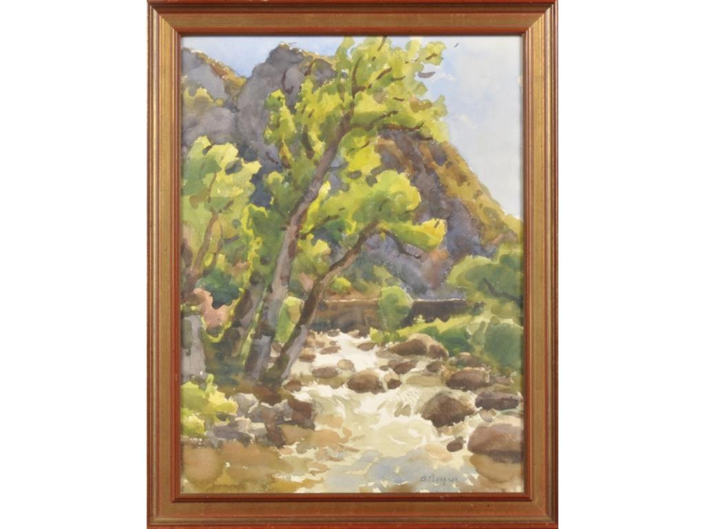 Alfred BERGIER (1881-1971) : La Petite rivière. Aquarelle, signée en bas à droite. Dim. : 46x34cm.