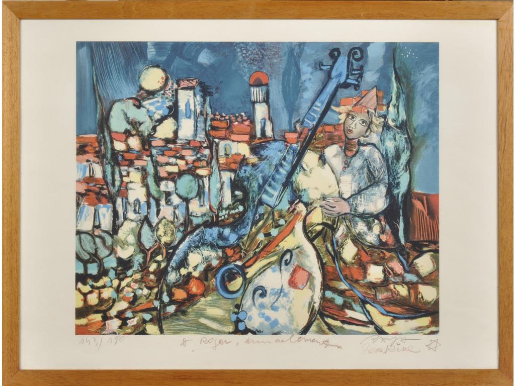 Alain RAYA-SORKINE (1936-2022) : Le joueur de contrebasse. Estampe numérotée 143/180, dédicacée et signée dans la marge. Dim. : 46x57 cm.