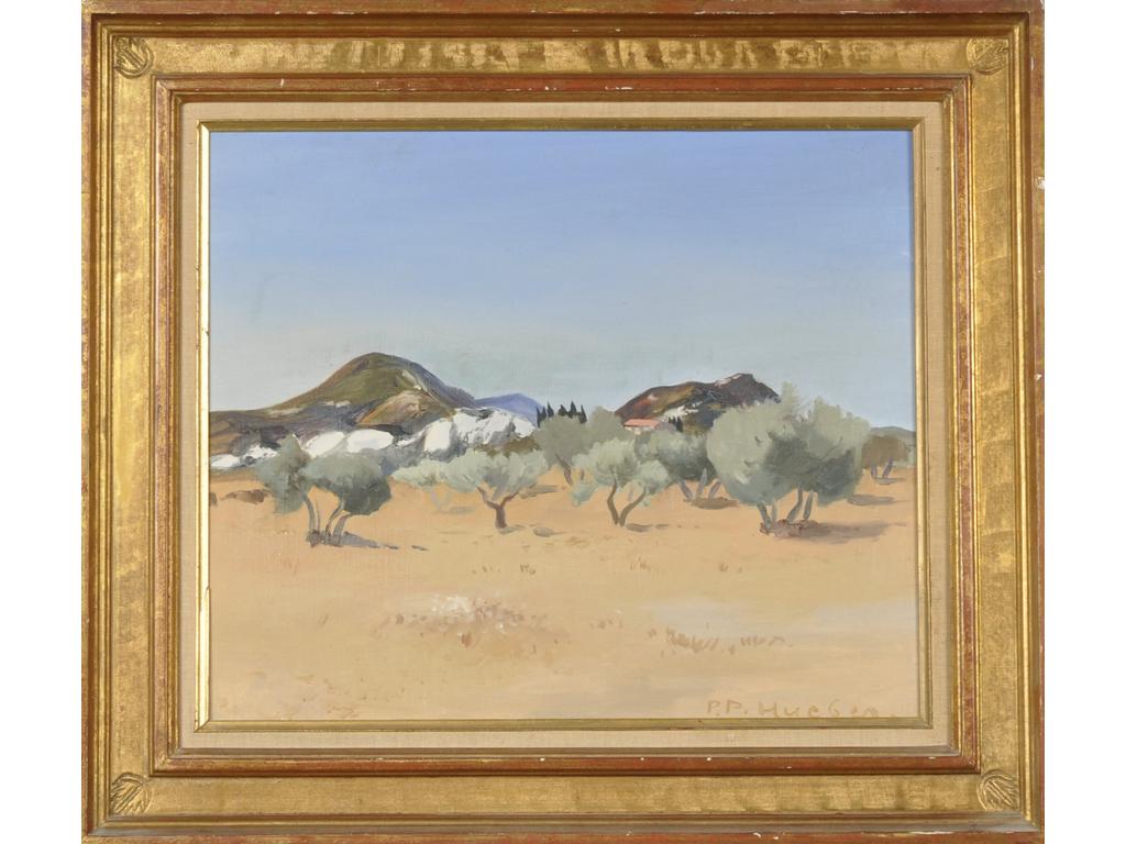 Pierre Paul HUEBER (1929-2006) : Paysage des Alpilles. Huile sur toile, signée en bas à droite. Dim. : 46x55 cm.