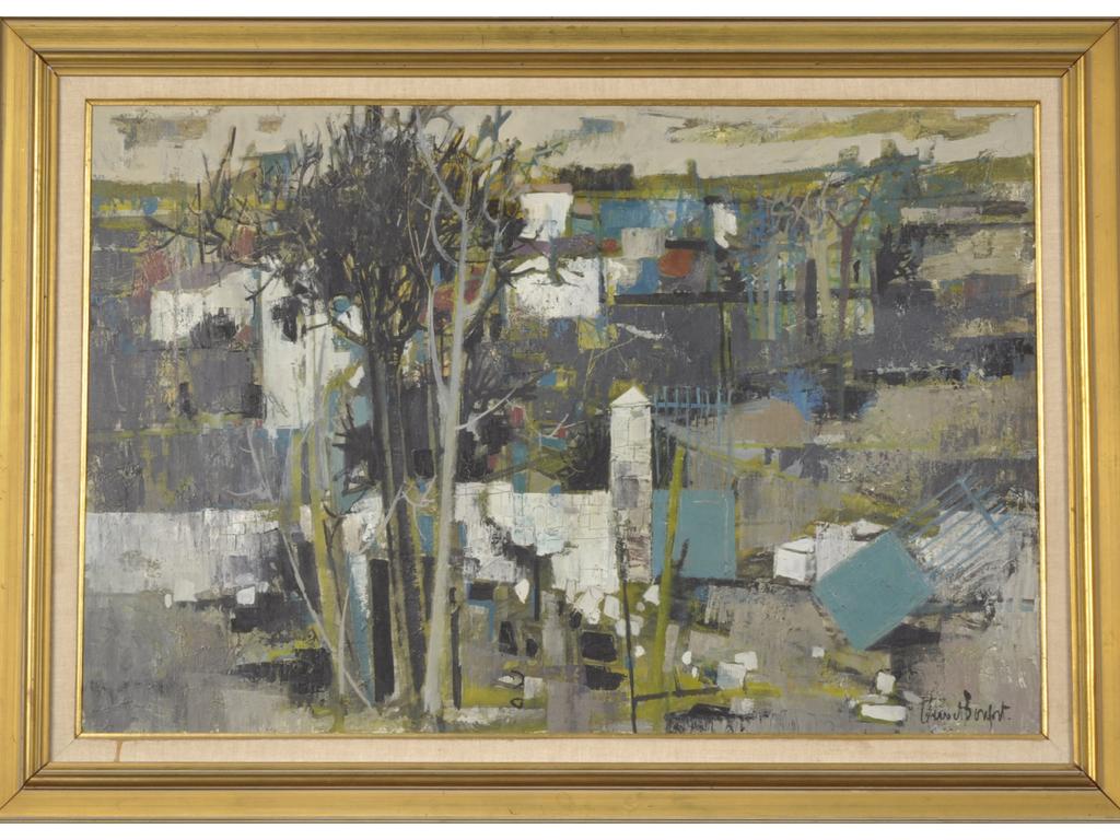 Robert VERNET BONFORT (1934-2017) : Les Environs de Saint Loup. Huile sur toile, signée en bas à droite. Avec cadre. Dim. : 54x82cm.