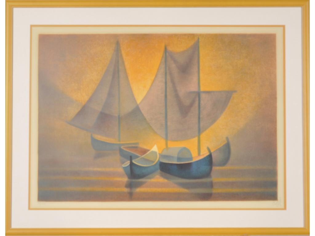Louis TOFFOLI (1907-1999) : Les bateaux asiatiques. Lithographie signée dans la marge et n°85/125. Dim. : 48x68cm.