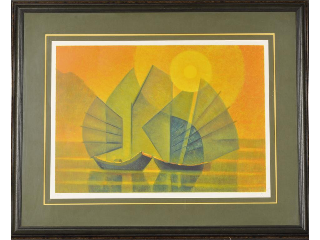 Louis TOFFOLI (1907-1999) : Les deux jonques. Lithographie signée dans la marge et n°50/160. Dim. : 48x68cm.