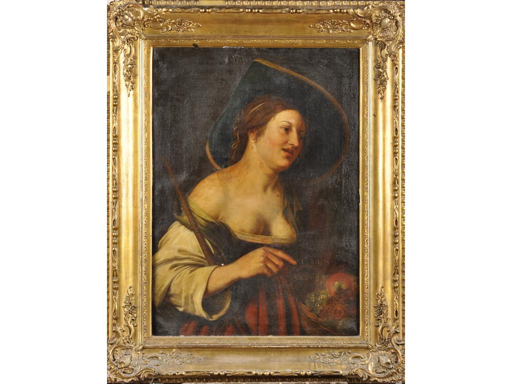 Gerrit VAN HONTHORTS (d'après) : La servante.  Huile sur toile.  Dim. : 75x53 cm. (restaurations)