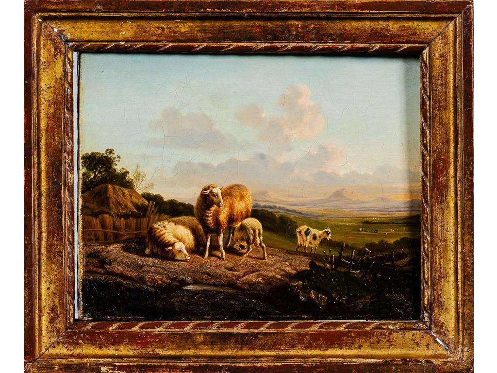 Victor Emile CARTIER (1811-1866) : Paysage aux moutons. Huile sur toile signée en bas. Dim : 21.5 x 27.5 cm.