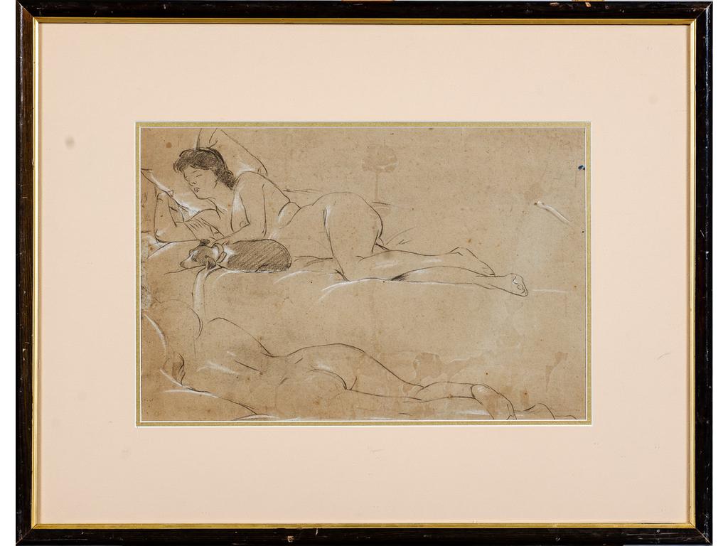 Jean Aristide RUDEL (1884-1959) : Nus Allongés. Dessin au crayon et rehauts de craie. Avec au revers une photocopie du certificat d'authenticité dressé par le petit fils de l'artiste en date du 21 juin 2003. (pliures). Dim : 28 x 43 cm.
