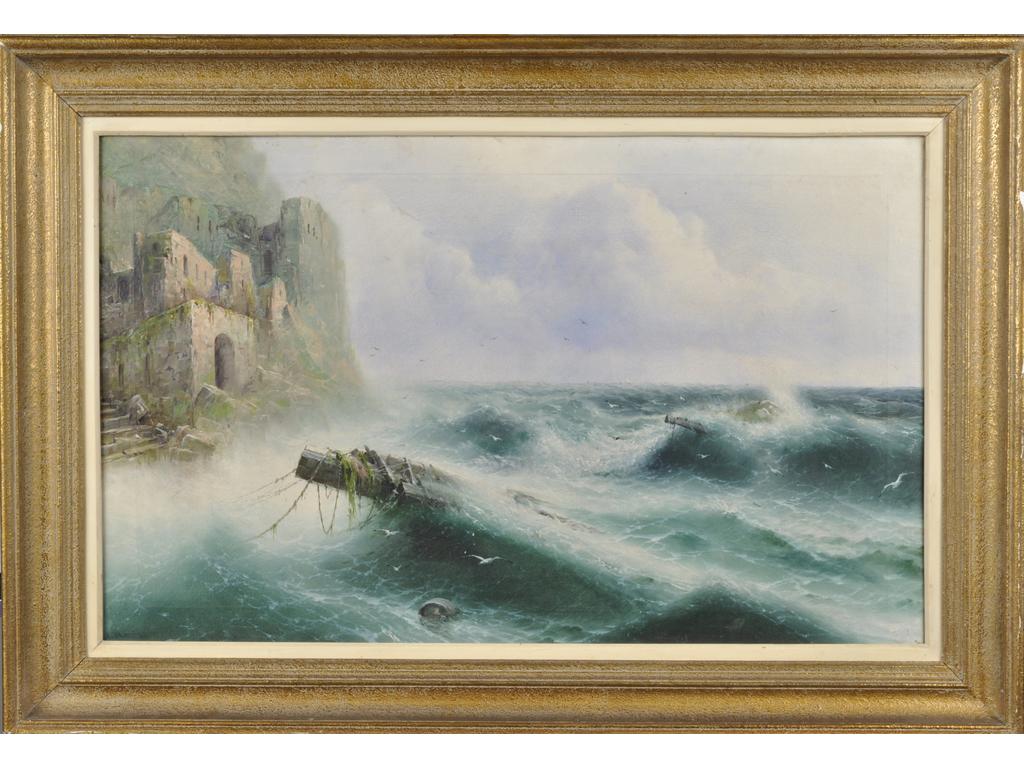 A. MORELLI (fin XIXème - début XXème siècle) : Le naufrage. Huile sur toile signée en bas à gauche. Dim : 49 x 79 cm.