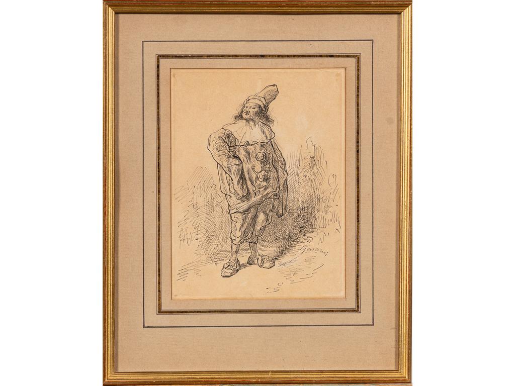 Paul GAVARNI (1804- 1866) : Homme au chapeau. Dessin à l'encre brune sur papier signé en bas à droite. Dim : 19 x 15 cm.