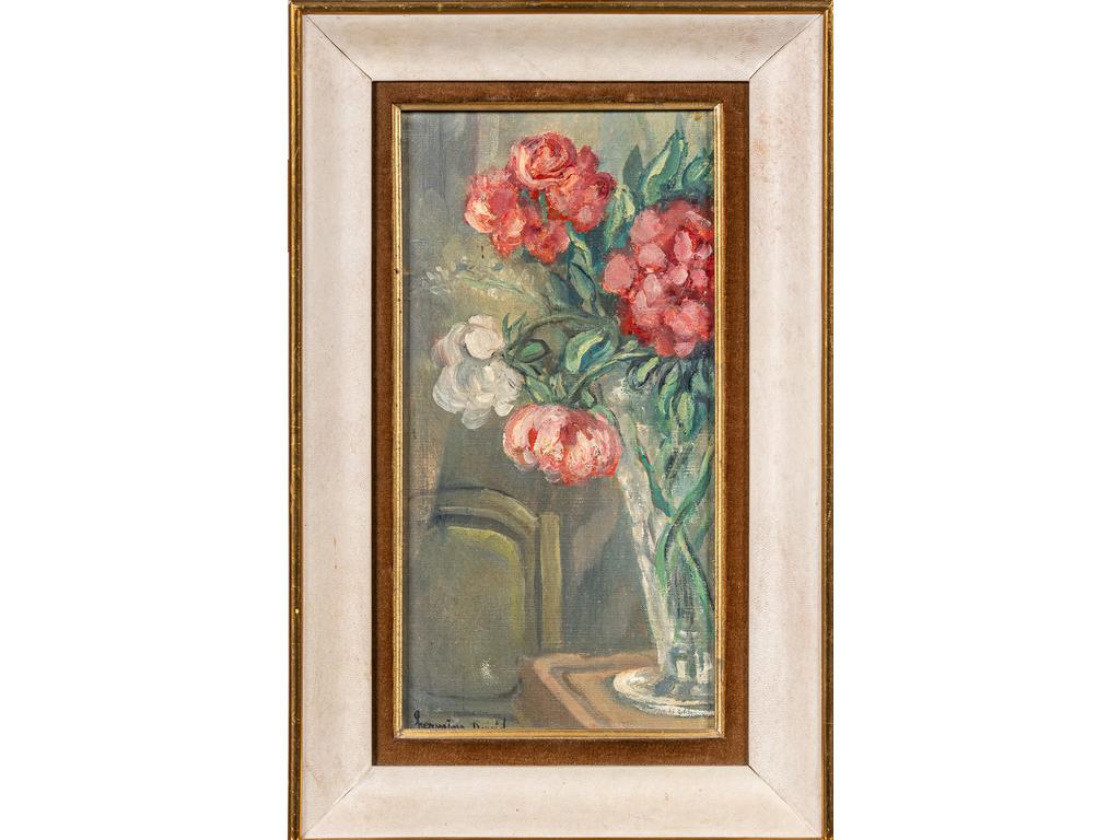 Hermine DAVID (1886-1970) : Vase de fleurs. Huile sur toile signée en bas à gauche. Léger enfoncement.