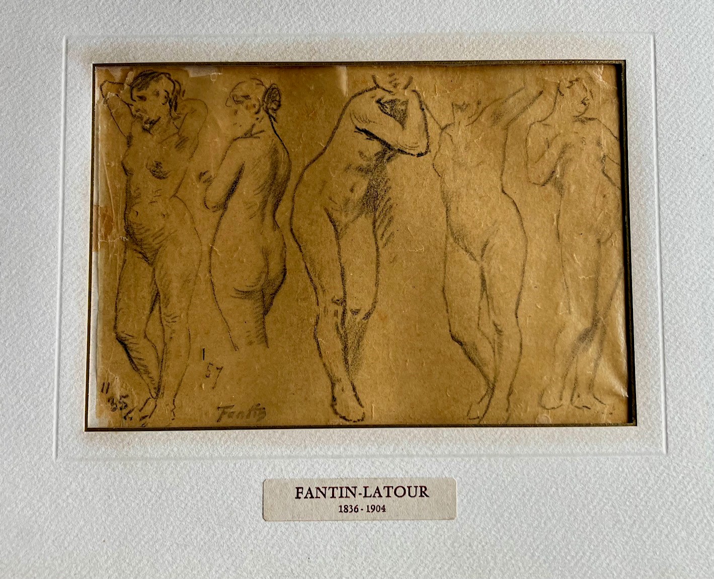 Henri FANTIN LATOUR (1836-1904) : Etude de nue. Dessin au crayon signé du cachet d'atelier en bas à gauche. (Petites déchirures, sans cadre). Dim: 11,5 x 16,5 cm.