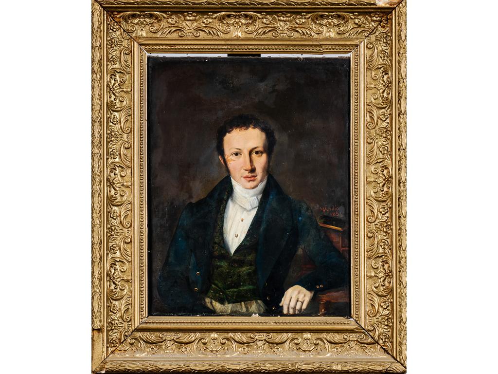 Marcel Antoine VERDIER (1817-1856) : Portrait d'homme. Huile sur toile signée à droite et datée 1835. (Rentoilage et restaurations. Petit accroc en partie basse.). Dim : 41.5 x 33.5 cm.