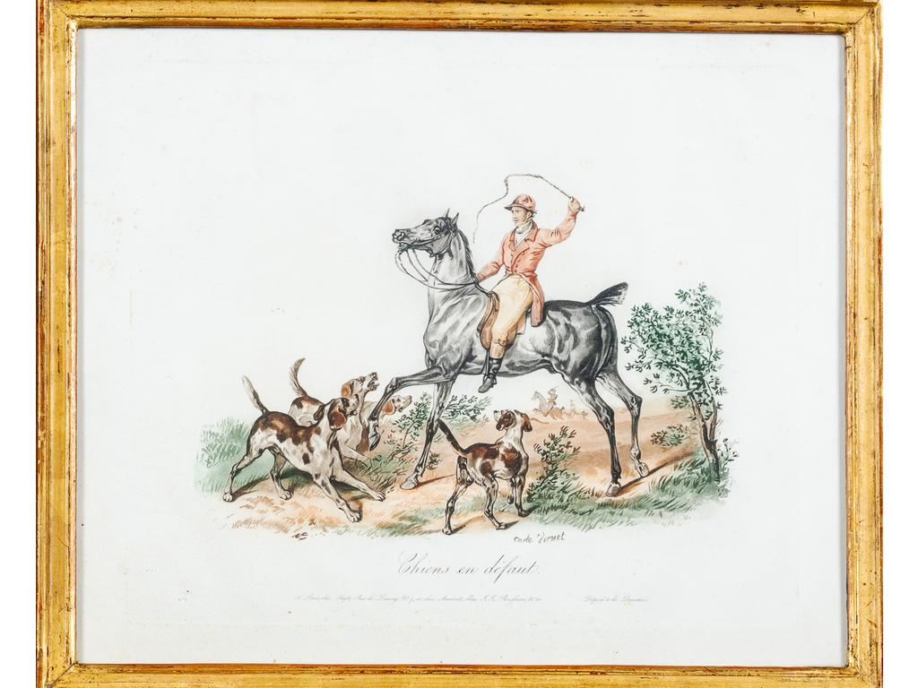 (D'après) Carle VERNET : Un ensemble de six gravures en couleur encadrées sous verre. (Rousseurs et tâches). Dim : de 22 x 29.5 à 35 x 43 cm.
