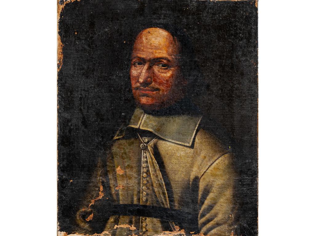 Ecole Française du XVIIIème siècle : Portrait d'homme. Huile sur toile. (Manques, rentoilage et repeints. Sans cadre). Dim : 60 x 50 cm.