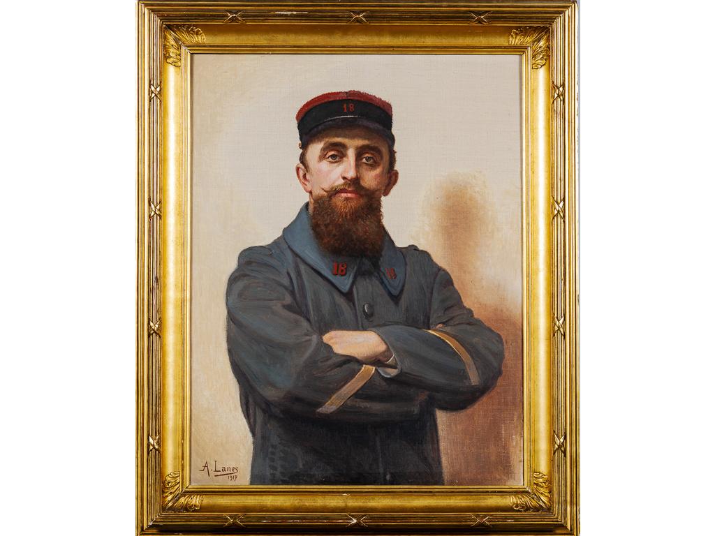 A.LANES, début du XXème siècle : Portrait d'officier. Huile sur toile signée en bas à gauche LANES et datée de 1917. Dim : 77.5 x 60 cm.