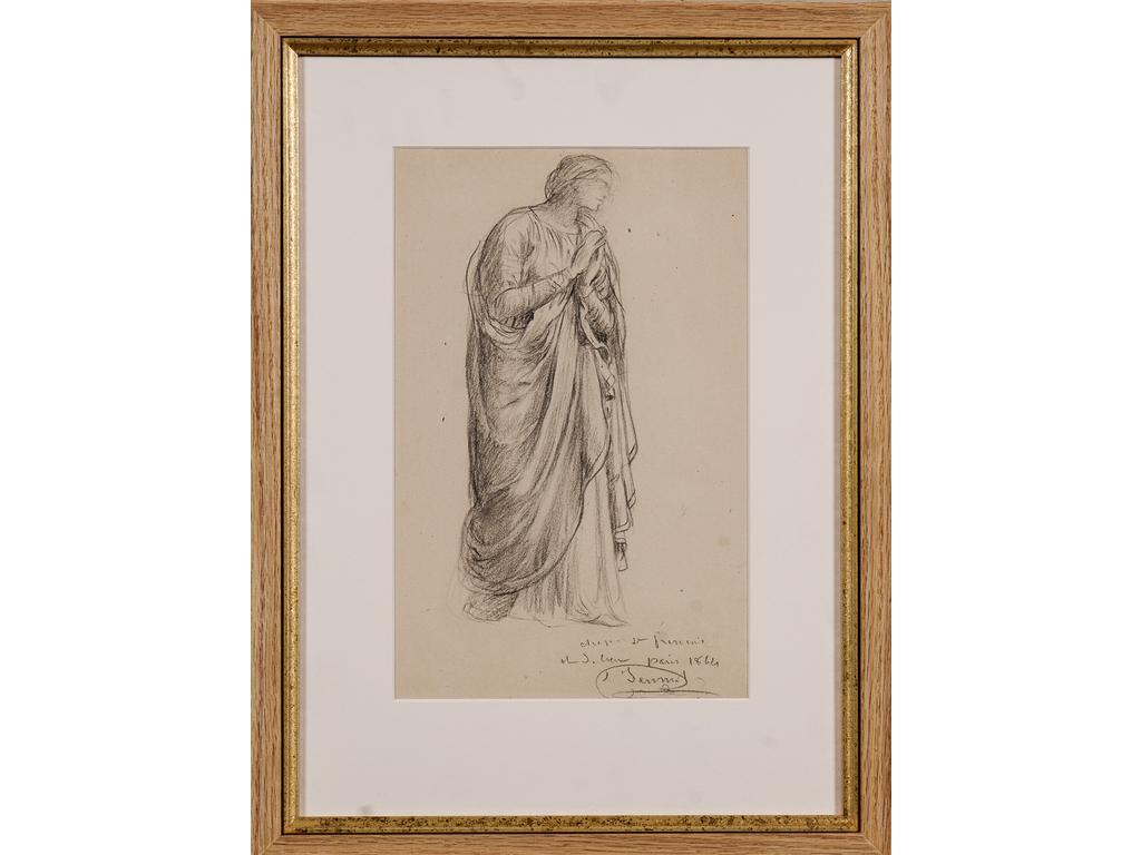 Louis JANMOT (1814-1892) : Projet de fresque pour la chapelle du Sacré Coeur à l'église St François de Salle à Lyon. Dessin. signé et daté 1864. 29 x 18,5 cm.