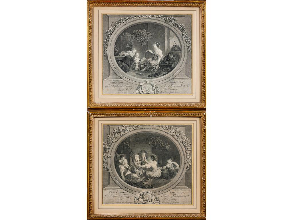 (D'après) FRAGONARD, gravées par LAUNAY : Suite de quatre gravures encadrées :