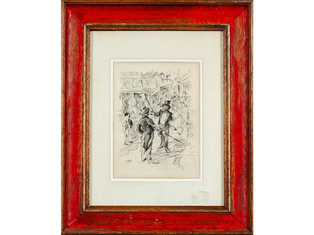 Théophile Alexandre STEINLEN (1859-1923) : La querelle. Dessin au fusain monogrammée