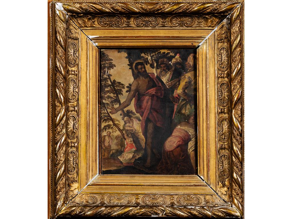 Ecole du XIXème siècle : Scène du nouveau testament. Huile sur toile. (Accidents au cadre). Dim : 29 x 22.5 cm.