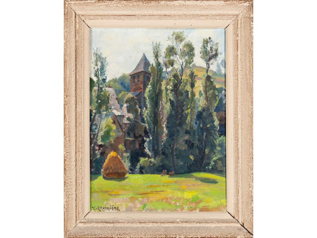 Victor CRUMIERE (1850-1950) : Meule de foin. Huile sur toile signée en bas à gauche. (Accident au cadre) Dim : 61x46 cm.