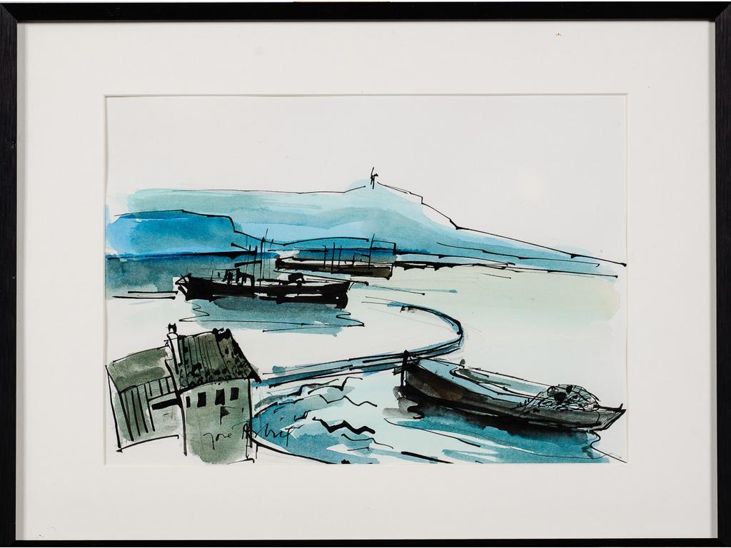 José ASTRIE : Jetée à Mourepiane. Aquarelle signée en bas à gauche. Dim : 29 x 21.5 cm.