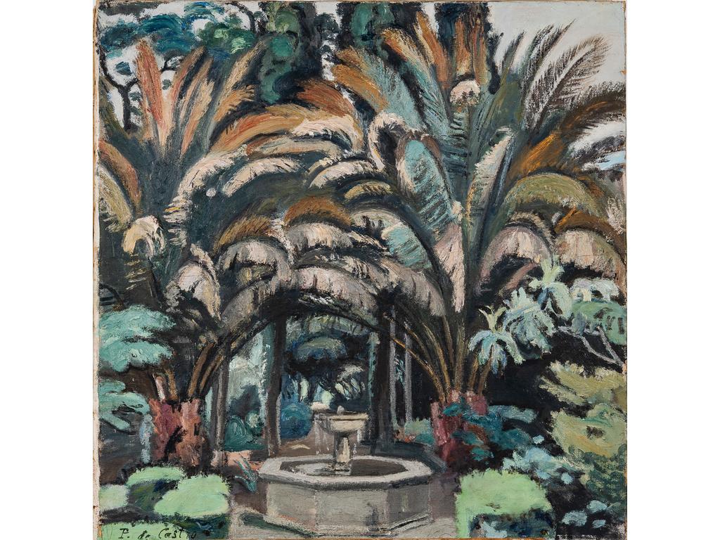 Paul de CASTRO (1882-1939) : Le jardin aux palmiers. Huile sur toile signée en bas à gauche (Sans cadre). Dim 80 x 78 cm.