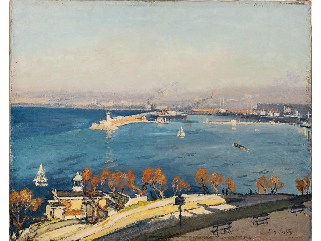 Paul de CASTRO (1882-1939) : Le Port de la Joliette à Marseille. Huile sur toile, signée en bas à droite. (Sans cadre). Dim. : 65x81cm.