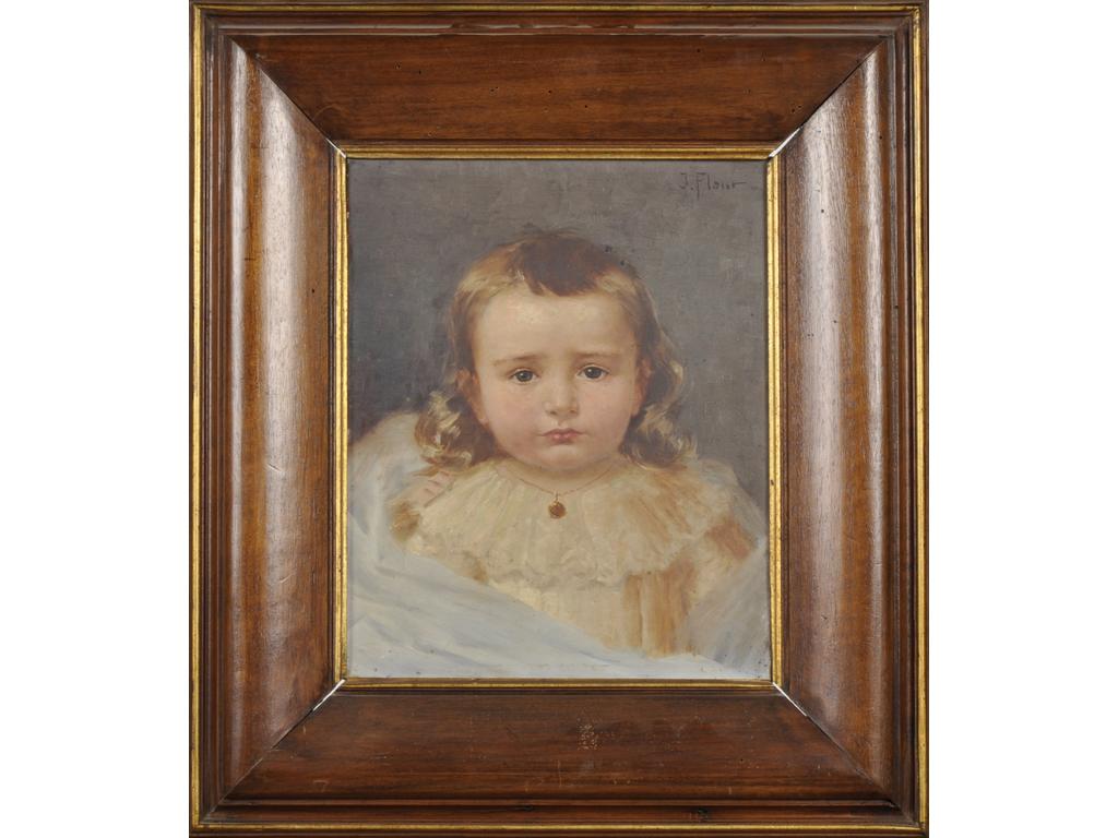Jules FLOUR (1864-1921) : Portrait d'un jeune garçon prénommé Roger Bedoiseau. Huile sur toile, signée en haut à droite. Dimensions : 35 x 28.5 cm