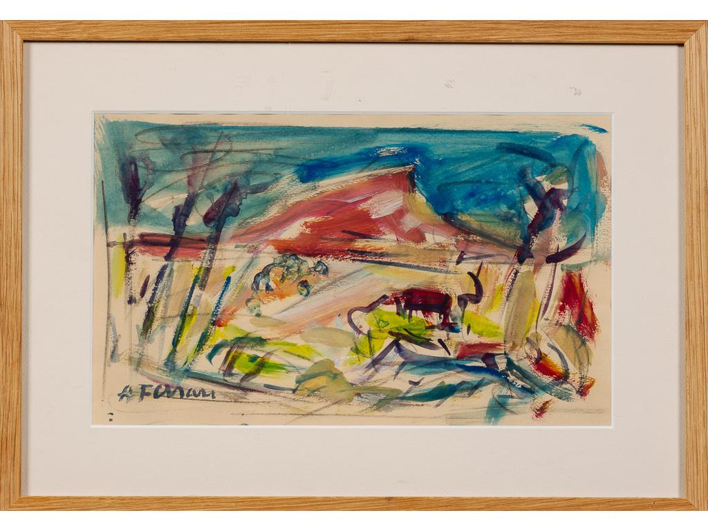 Antoine FERRARI (1910-1995) : La Sainte Victoire. Petite gouache et aquarelle signée en bas à gauche. Dim : 20 x 33 cm.