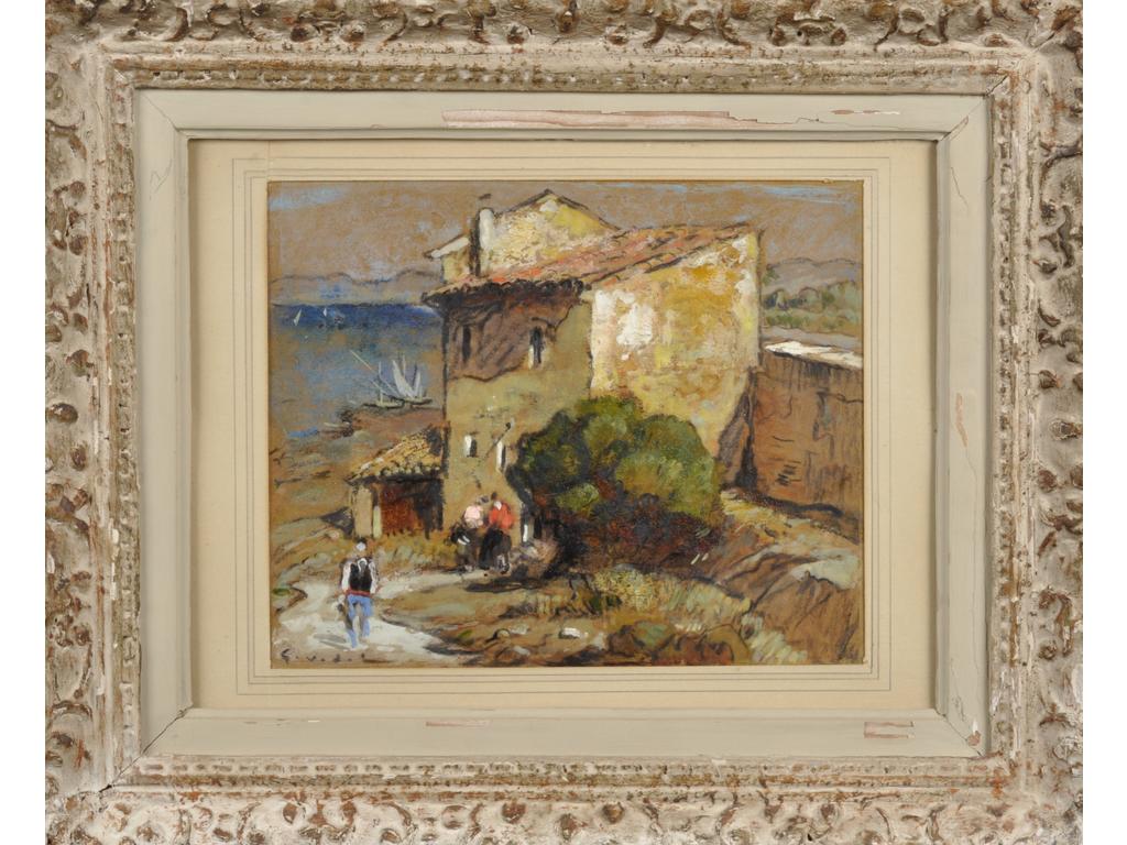 Gustave VIDAL : (1876-1950) : Maison de pêcheur. Huile sur carton signée en bas à gauche. (Manque au cadre). Dim : 22 x 27 cm.