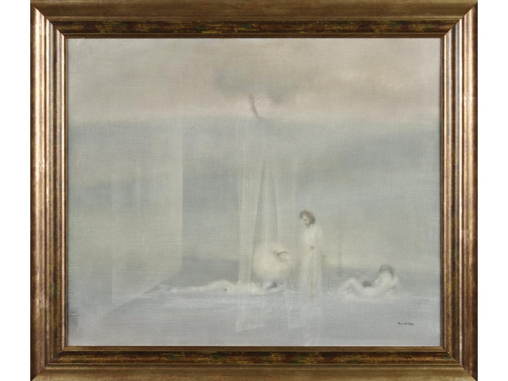 Luis ALVAREZ (1932-1997) : Adam et Eve. Huile sur toile signée en bas à droite. Dim : 60 x 73.5 cm.