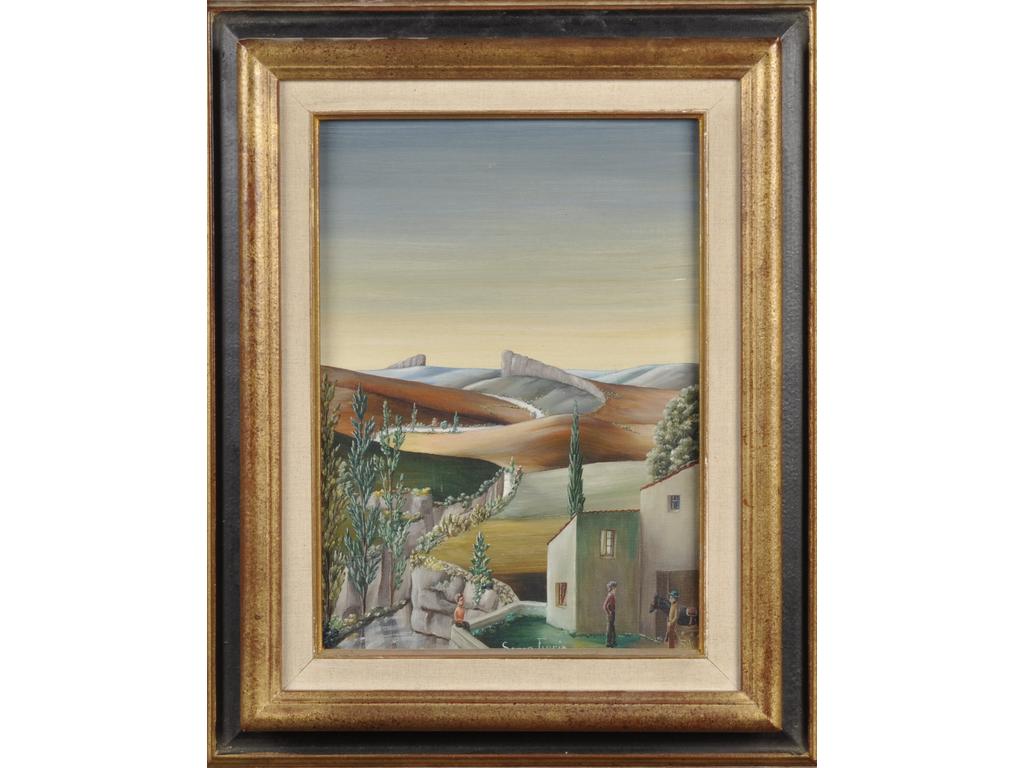Serge FIORIO (1911-2011) : Paysage animé. Huile sur toile signée en bas. Dim : 33 x 24 cm.