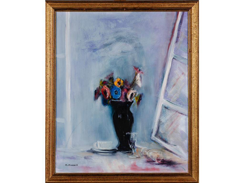 Maxime RICHAUD (1924-1994) : Nature morte aux anémones. Huile sur toile signée en bas à gauche. Dim : 73 x 60 cm.