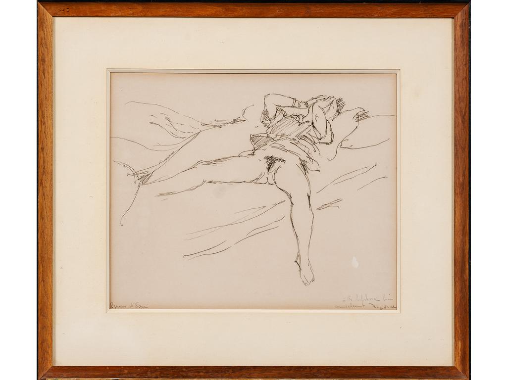 De GORCE (XXème siècle) : Nu allongé. Pointe sèche, épreuve d'essai avec dédicace, signée en bas à droite. Dim : 28 x 34 cm.