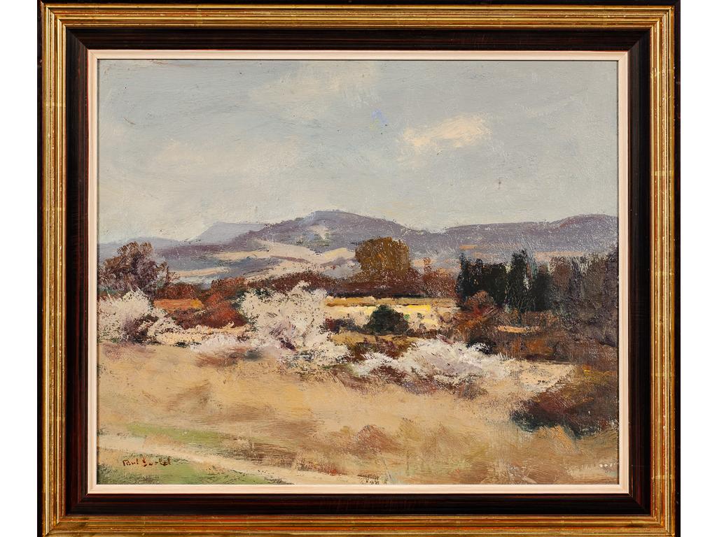 Paul SURTEL(1893-1985) : Prunelliers à Saint-Véran. Huile sur carton signée en bas à droite. (Petit éclats). Dim : 37.5 x 46 cm.
