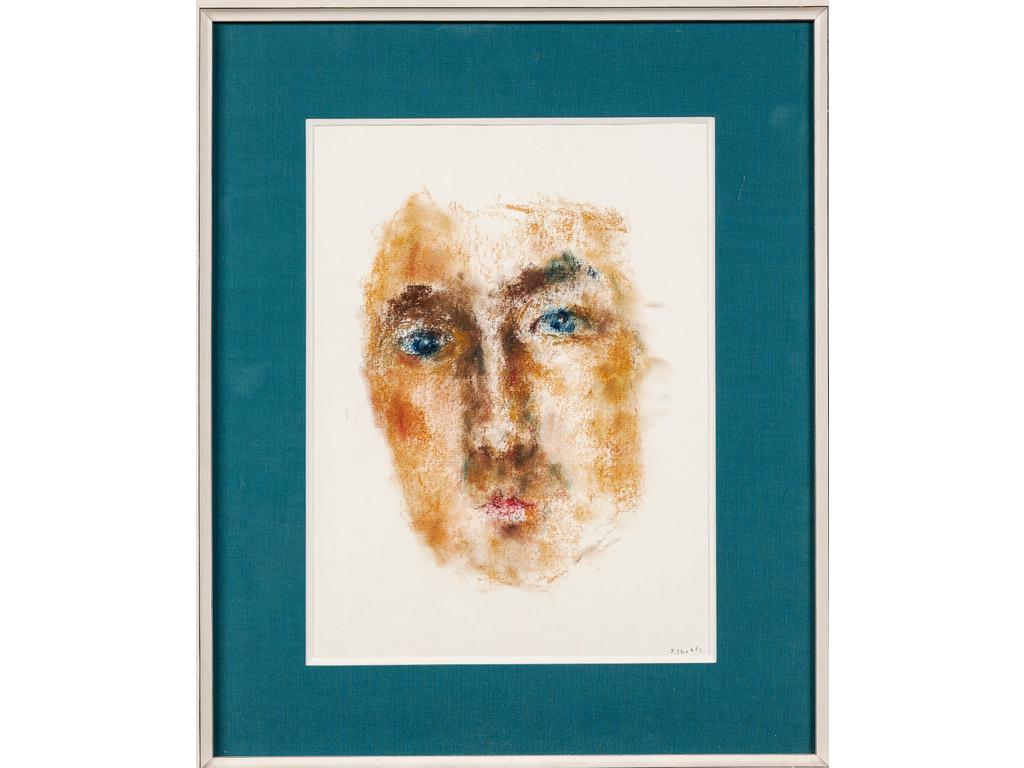 Ibrahim SHAHDA (1929-1991) : Visage. Dessin au pastel signé en bas à droite. Dim : 39 x 29 cm.