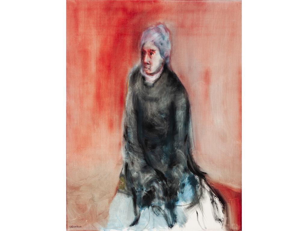 Maxime RICHAUD (1924-1994) : Portrait d'une vieille dame. Huile sur toile signée en bas à gauche. (Sans cadre). Dim : 116 x 89 cm.