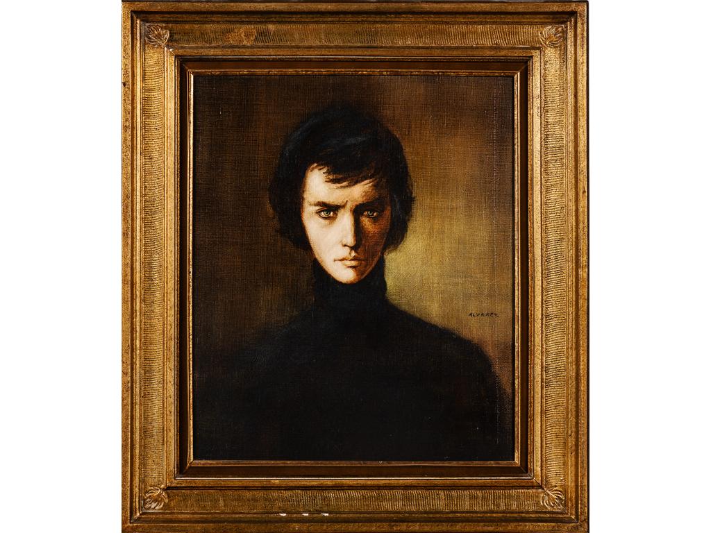 Luis ALVAREZ (1929-1997) : Portrait d'homme au pull noir. Huile sur toile signée à droite. Dim : 55 x 46 cm.