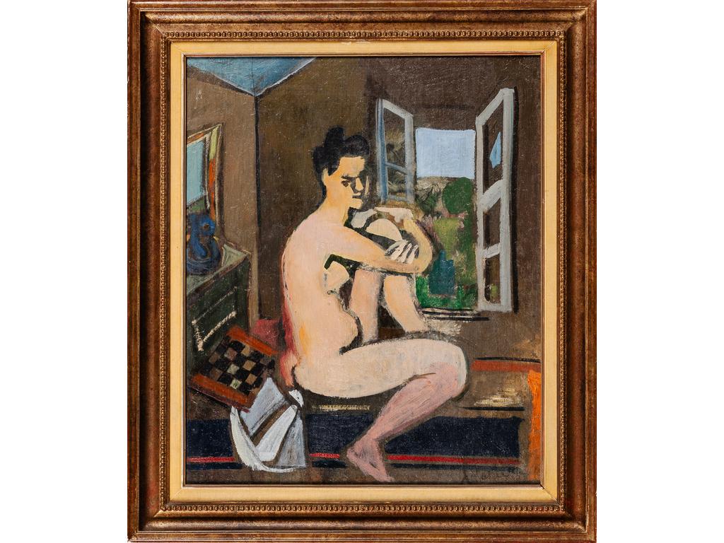 Louis LATAPIE (1891-1972) : Nu à la fenêtre. Huile sur toile signée en bas à droite. Dim : 65 x 54 cm.