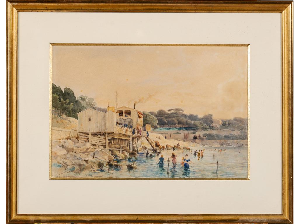 Henri Laurent MOUREN (1844-1926) : la plage. Aquarelle signée en bas à gauche. (Petites rousseurs). Dim : 27.5 x 41 cm.